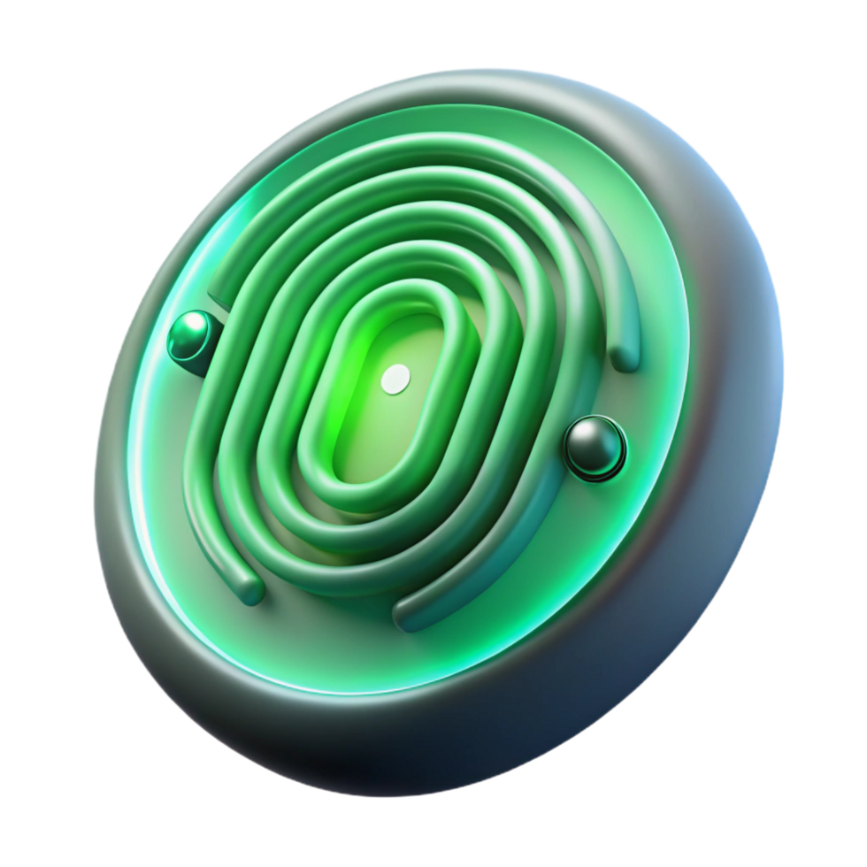 sumptuous dramatic classic A close up of a fingerprint scanner glowing green, illuminated by a focused, white light, security technology style impeccable png