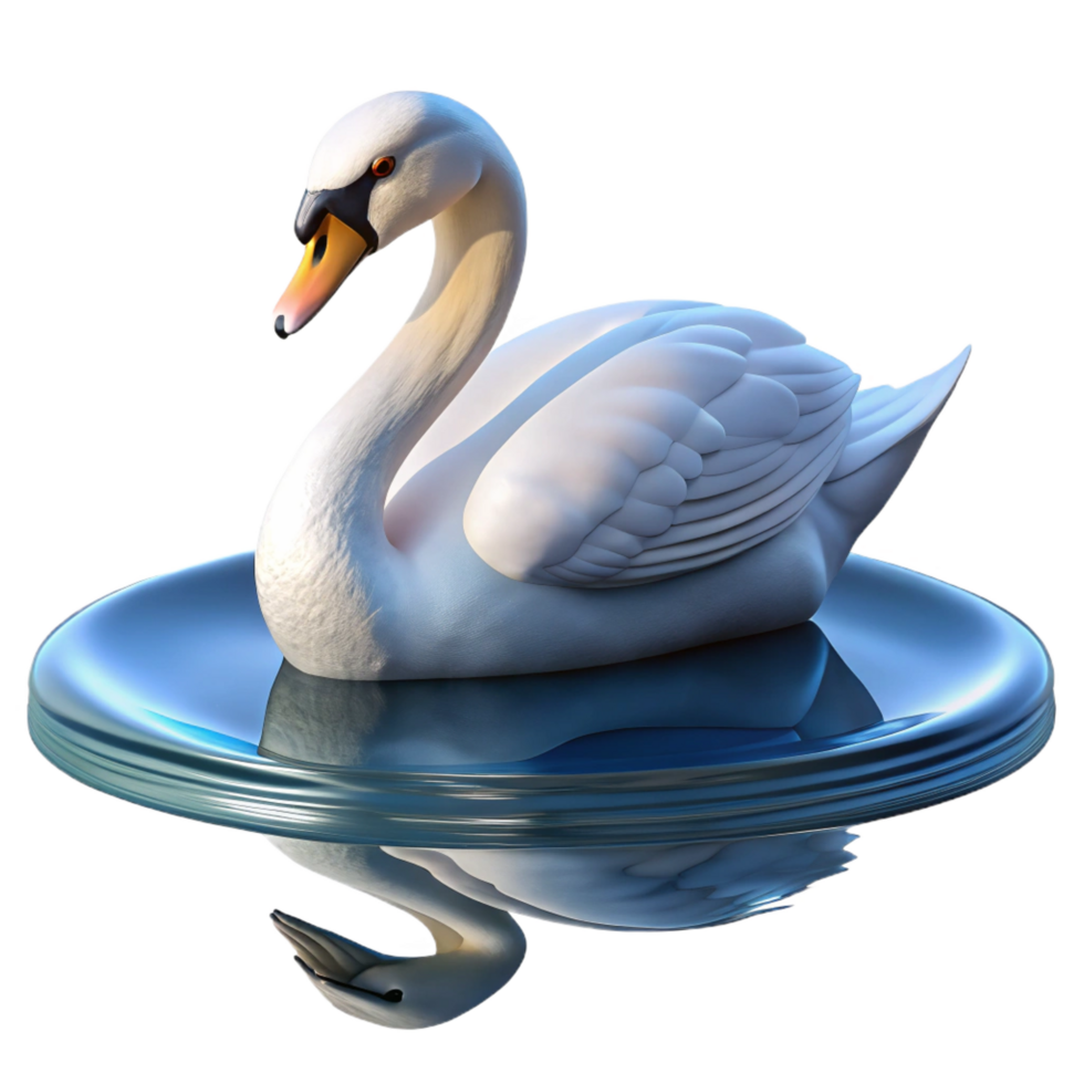 whimsical glorious A graceful swan gliding across a calm lake, reflective water surface, serene and peaceful exclusive png