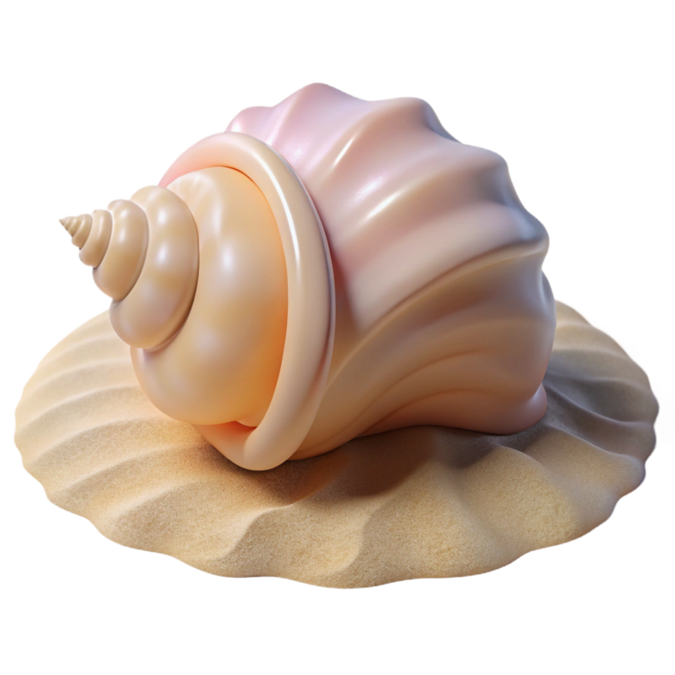 playful vibrant A single, perfect seashell on a white sand beach, lit by the soft light of dawn, photorealistic style precision png