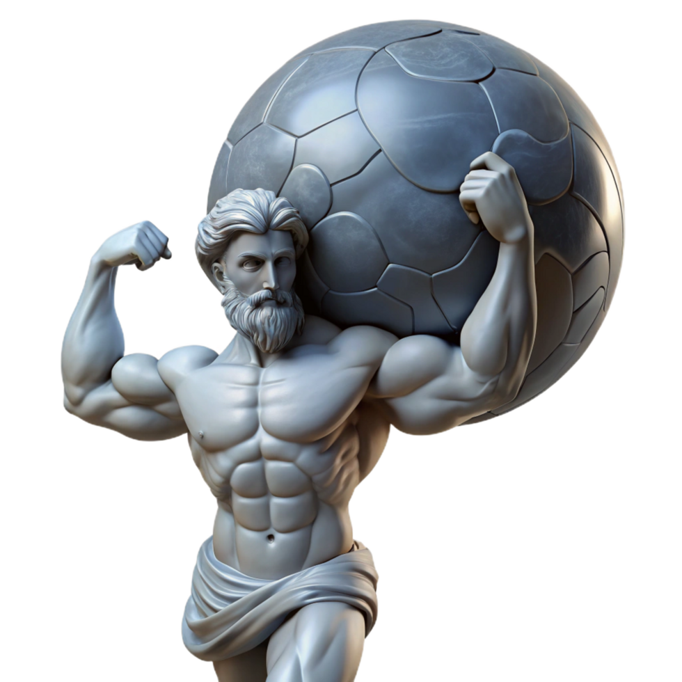 standout classic A stoic Atlas bearing the weight of the world on his shoulders, muscles straining, dramatic lighting, Baroque style, handcrafted png