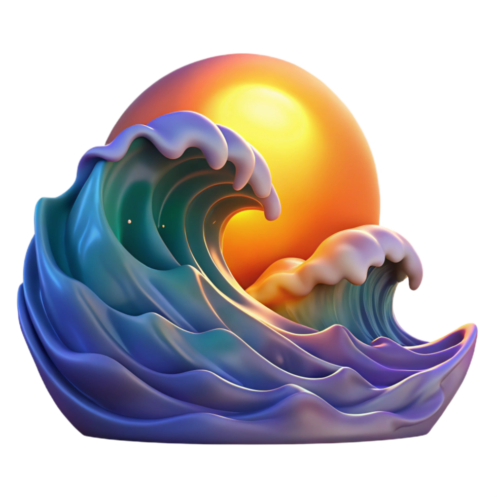 elegant whimsical coastal A crashing ocean wave at sunset, vibrant colors, dynamic lighting, realistic style, handcrafted png