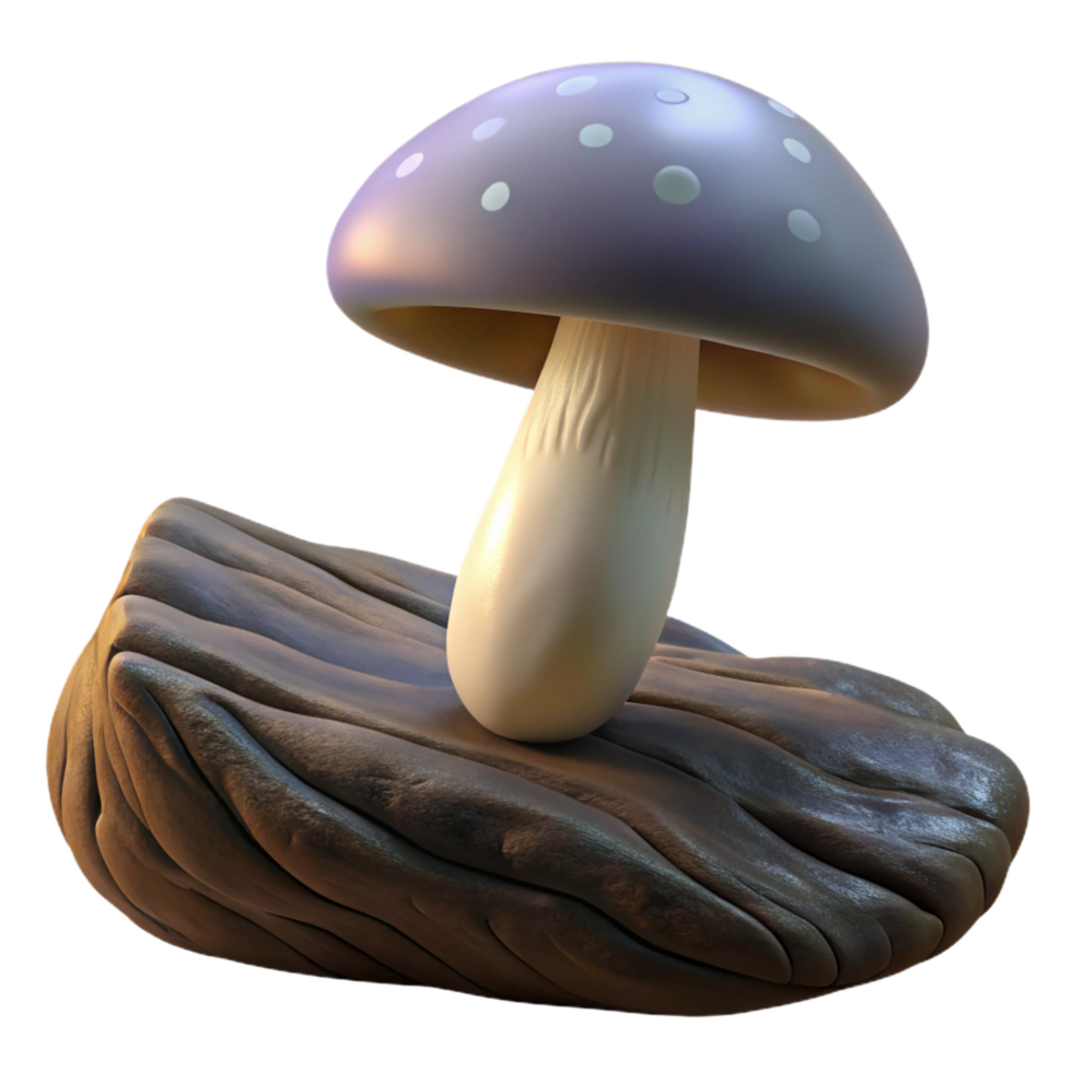 sumptuous reflective rustic A mushroom growing on a fallen log, close up, dark and moody lighting, macro photography style gallery standard png