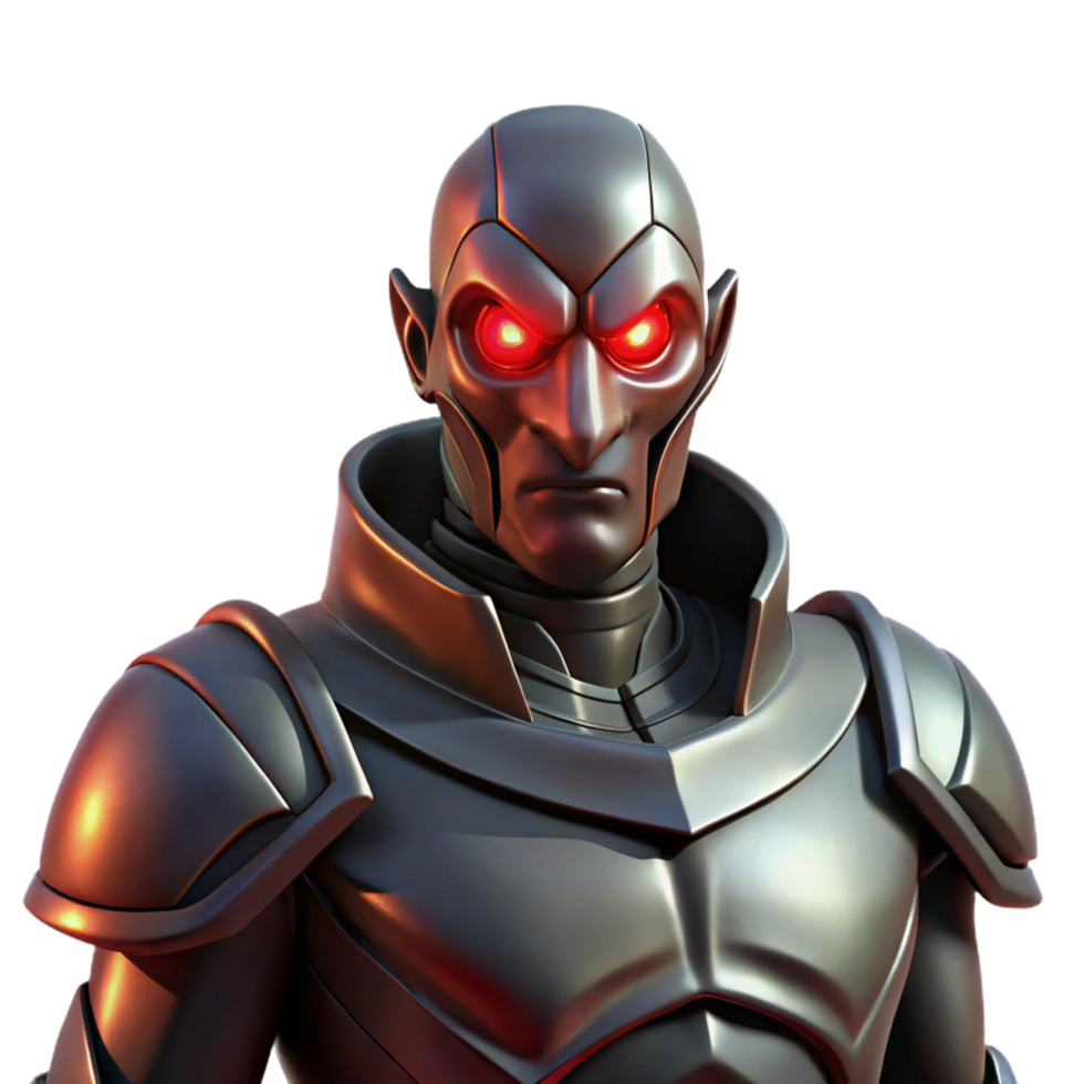 hypnotic signature A cyborg with glowing red eyes, menacing and powerful, dark fantasy style png