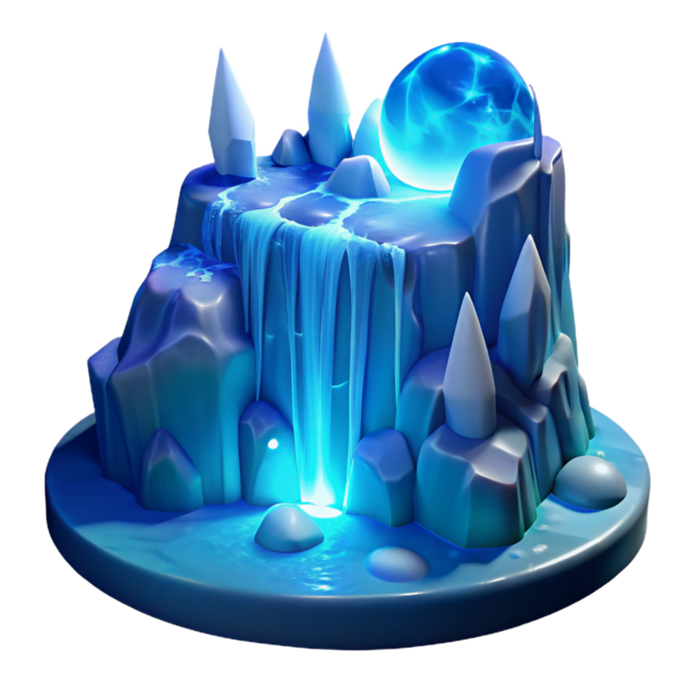 impressive elegant A frozen waterfall illuminated by the moonlight, detailed and realistic, with a cold, blue color palette crisp png