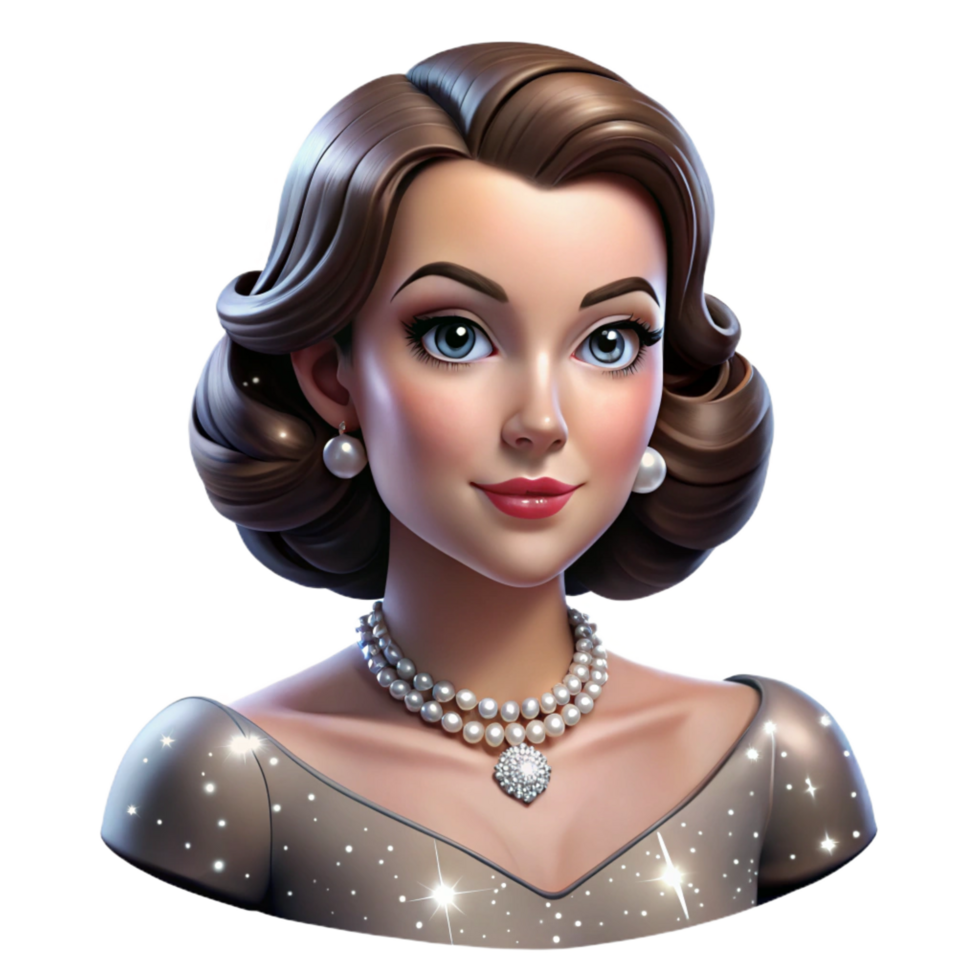 acclaimed baroque Portrait of a glamorous Hollywood starlet with diamonds sparkling around her neck and a sultry expression. Classic Hollywood lighting. Art Deco style sharp png
