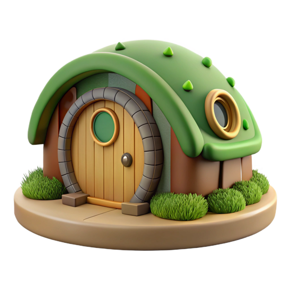 striking baroque A hobbit hole built into a hillside, round green door, moss covered roof, charming, whimsical, storybook illustration, elite png