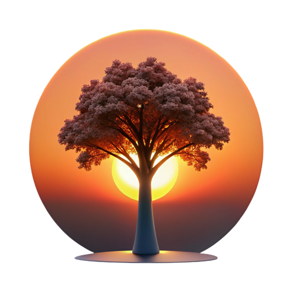 picturesque dreamy artistic A lone tree silhouetted against a fiery sunset, dramatic lighting, stark contrast, minimalist style perfect clarity png