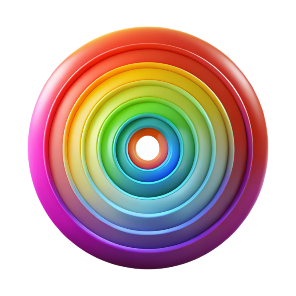 whimsical extraordinary A series of concentric circles, radiating outwards, in a vibrant, rainbow gradient, lit by a pulsating, rhythmic light, in an Op Art style flawless png