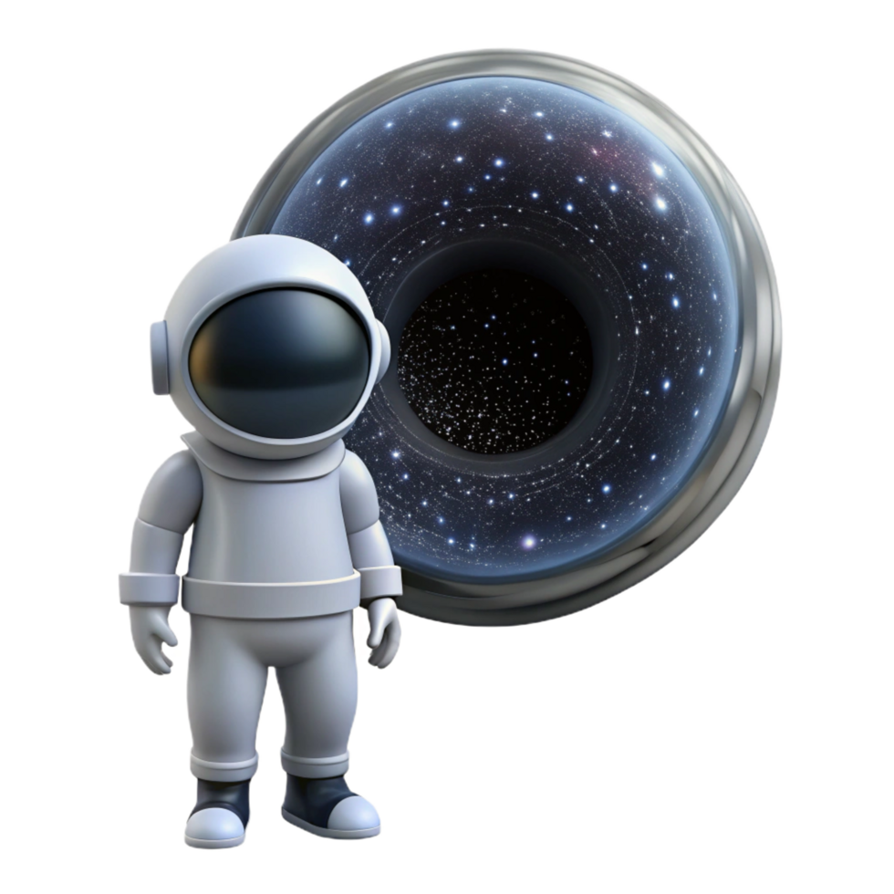 mesmerizing acclaimed A lone astronaut gazing at a colossal black hole, stars swirling around it, depicted in a photorealistic style with cosmic dust particles png