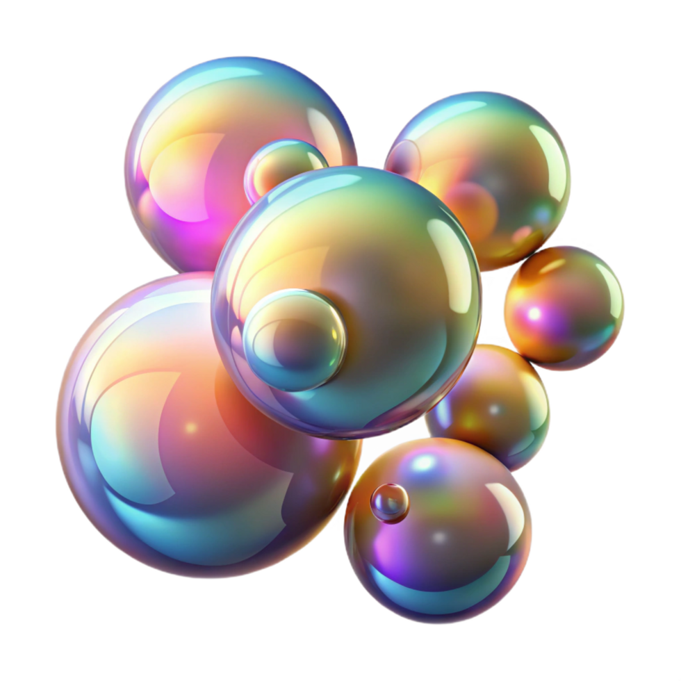 beautiful timeless A field of iridescent bubbles floating in zero gravity, illuminated by a soft, multicolored light source png