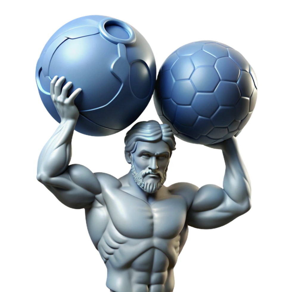exquisite industrial A stoic Atlas bearing the weight of the world on his shoulders, muscles straining, dramatic lighting, Baroque style, gallery standard png