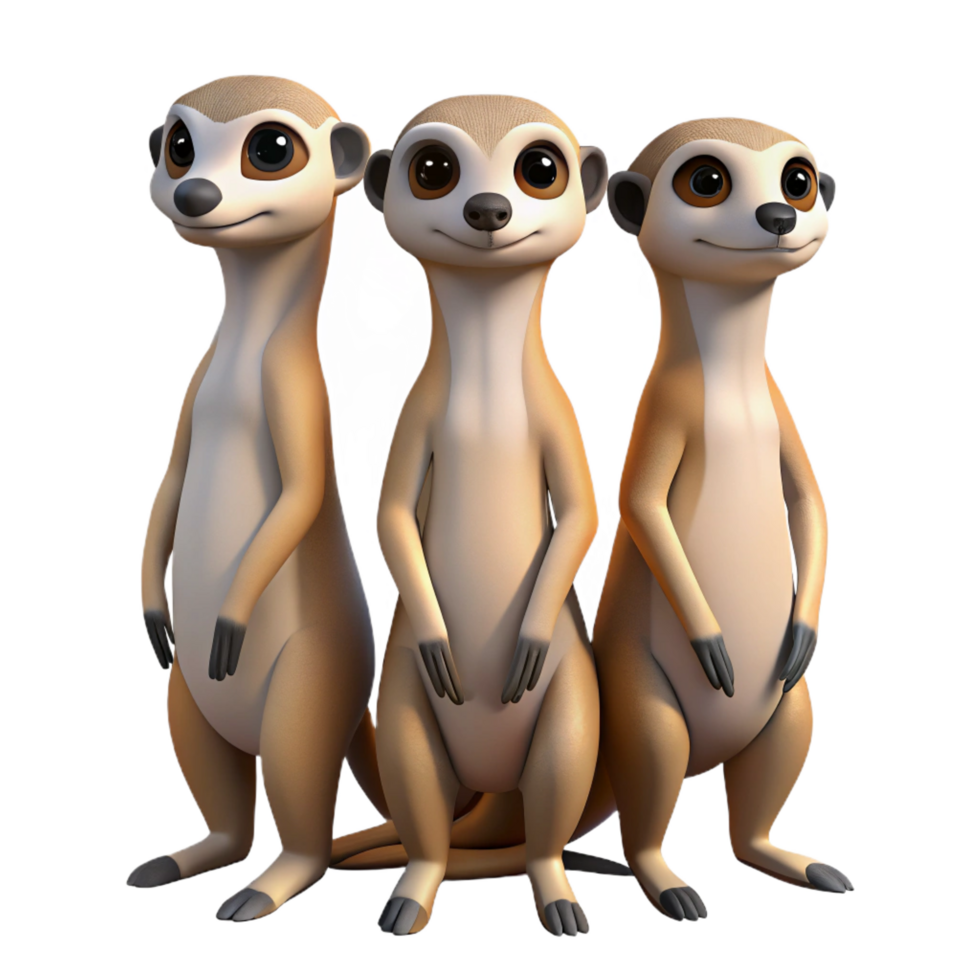 magnificent artistic A group of meerkats standing on guard, desert setting, alert poses sharp png