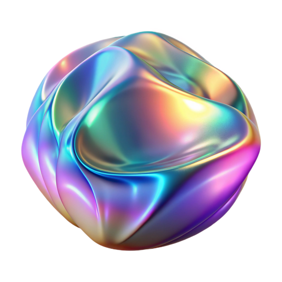 dazzling dreamy contemporary A shimmering, holographic surface, reflecting distorted, abstract shapes, with a vibrant, multi colored light source high resolution png
