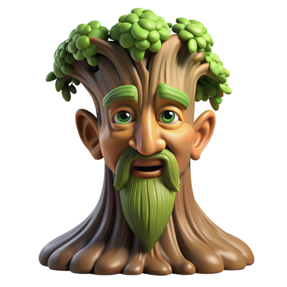 radiant futuristic Portrait of a wise old tree with a face carved into its bark, dappled sunlight, fantasy style flawless png