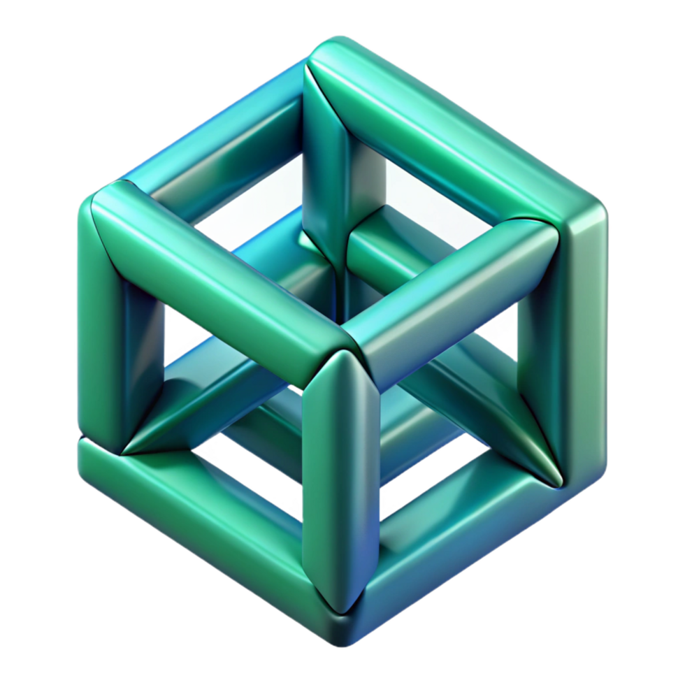 fascinating retro A dynamic composition of intersecting planes and lines, with a metallic texture and a cool, blue green color scheme. Isometric perspective authentic png