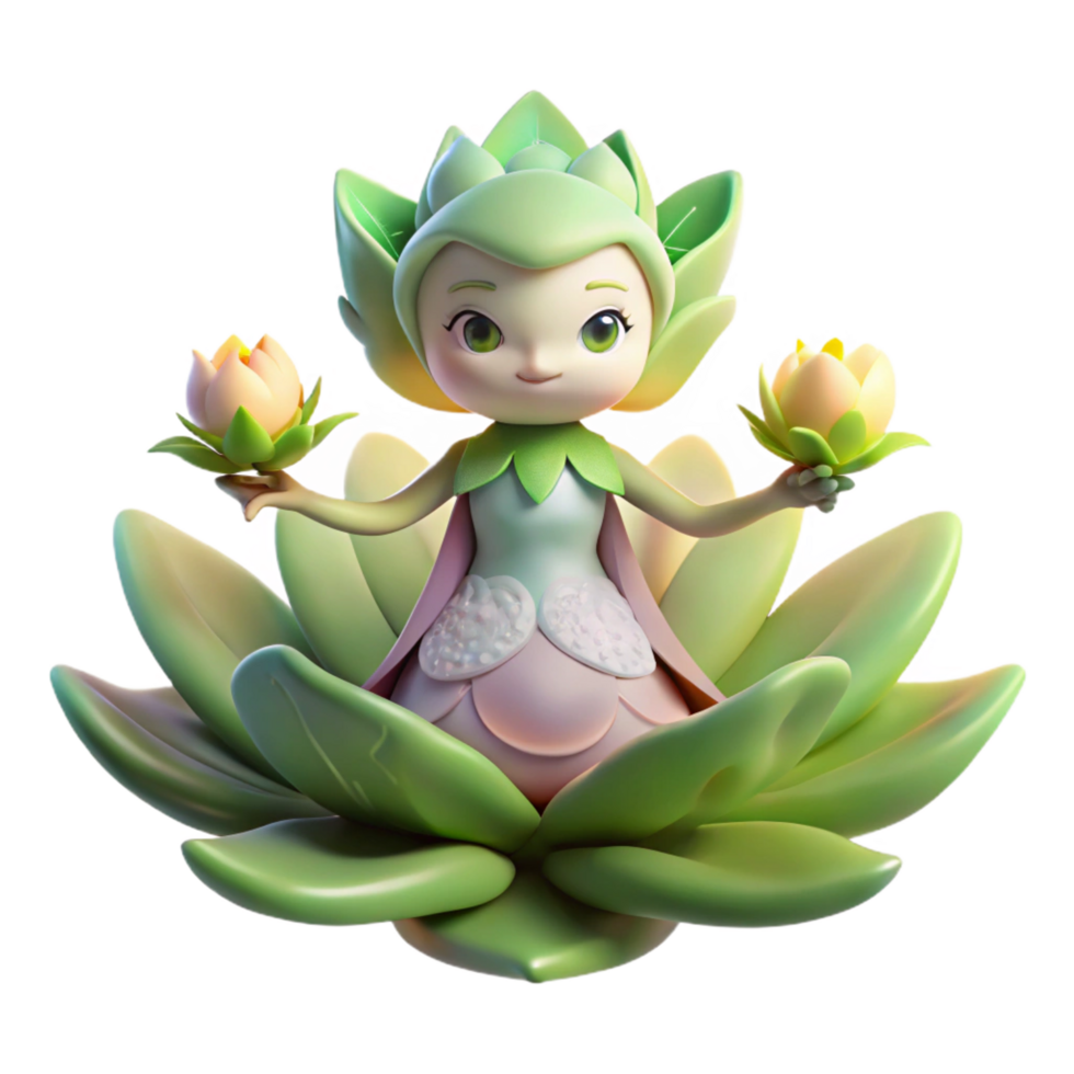 magnificent quintessential A serene forest spirit emerging from a blooming flower, soft magical lighting, in a delicate art nouveau style png