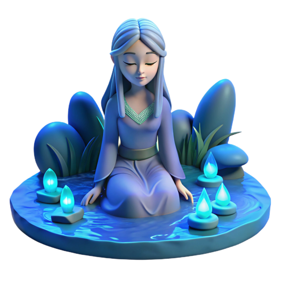 standout minimalist A beautiful Rusalka sitting by a river, melancholic blue lighting, Slavic folklore style 4K png