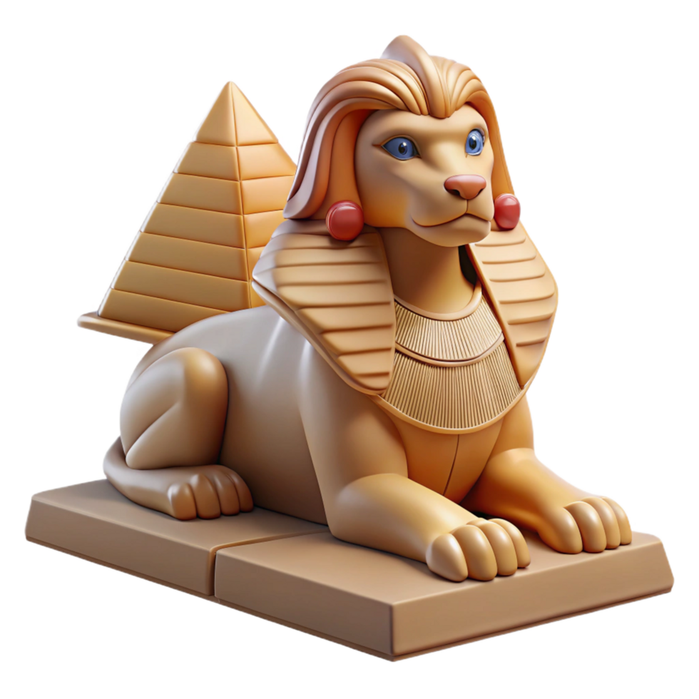 distinctive modern A majestic sphinx with the head of a lion and the body of an eagle, perched atop a pyramid, under a starry night sky. Ancient Egyptian style studio quality png
