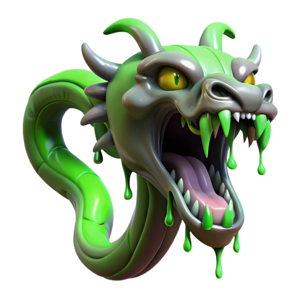 wonderful retro A hydra regenerating its heads, dripping venom, dark fantasy style, grim, green lighting, genuine png
