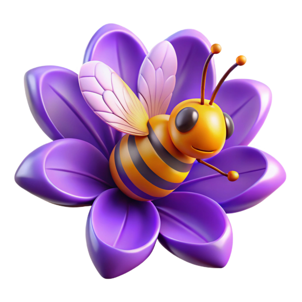 exceptional abstract A close up of a bee pollinating a vibrant purple flower, macro photography style with soft, natural lighting high quality png