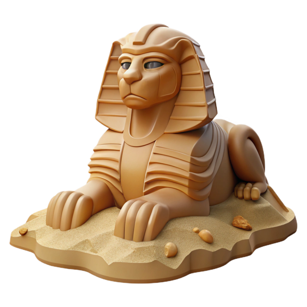 bold exquisite A powerful sphinx posing a riddle in the desert, sand swirling around its majestic form, harsh midday sun. Egyptian art style studio quality png