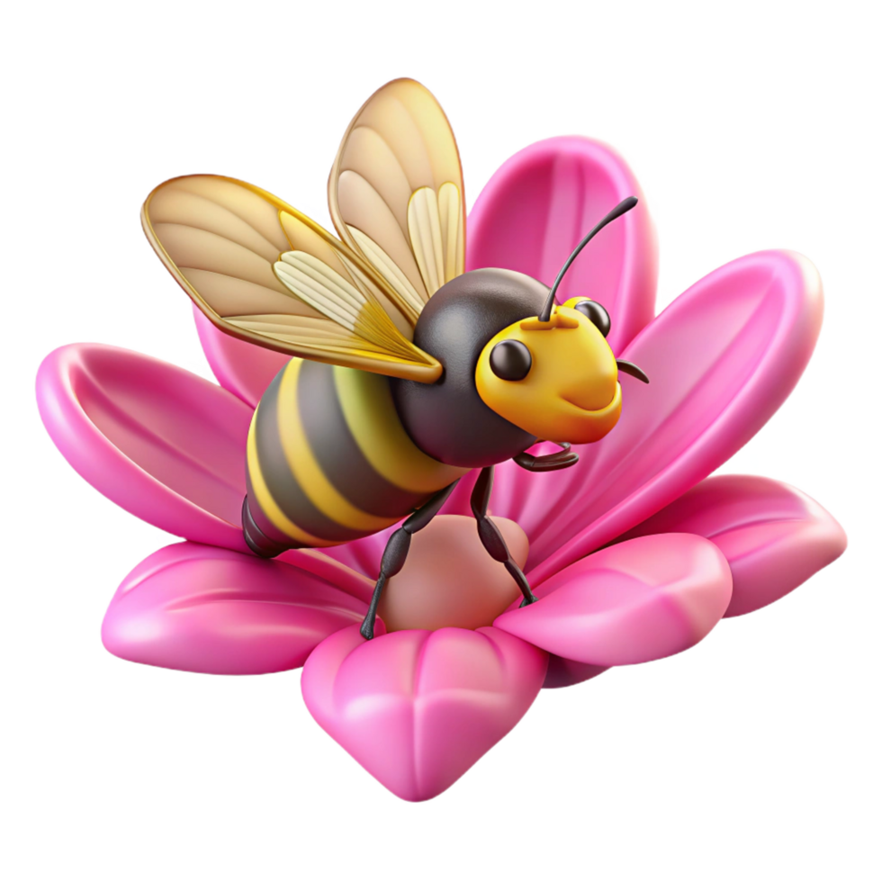majestic quintessential A close up of a bee collecting pollen from a bright pink flower, macro photography style, natural lighting png