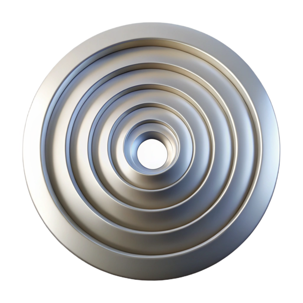 distinctive futuristic A series of concentric circles, radiating outwards, with a metallic sheen, in a futuristic, minimalist style studio quality png