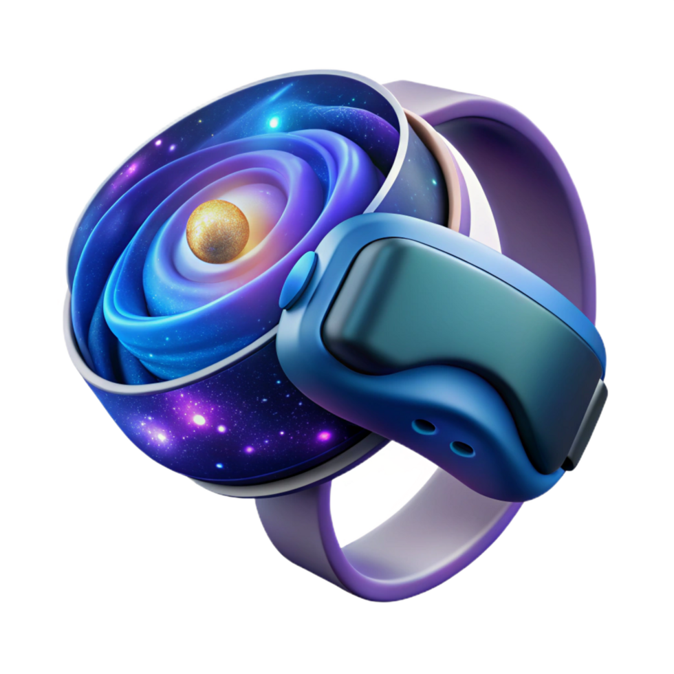 mesmerizing vintage A virtual reality headset floating in space, displaying a swirling nebula, realistic style, cosmic lighting perfect clarity png