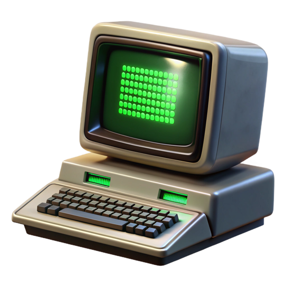 calm glorious A vintage computer terminal displaying cryptic code, flickering green text on a black screen, dimly lit room, retrofuturism style perfect clarity png