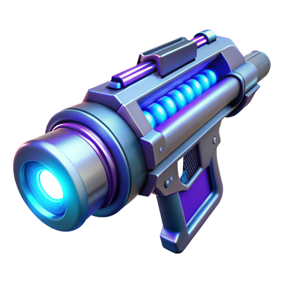 exceptional nordic A futuristic weapon, sleek design with glowing energy core, illuminated by blue and purple light, in a sci fi style premium png