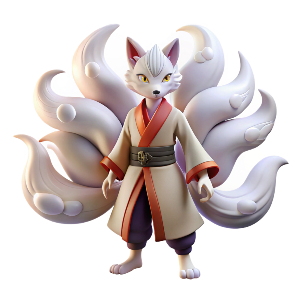 alluring classic A kitsune transforming from a fox to a human, nine tails flowing, Japanese folklore style, mystical, moonlight, refined png