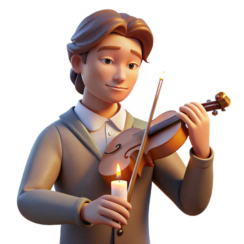 unforgettable classic Portrait of a melancholic musician holding a violin, lit by the soft glow of a candle, in a Romantic style handcrafted png