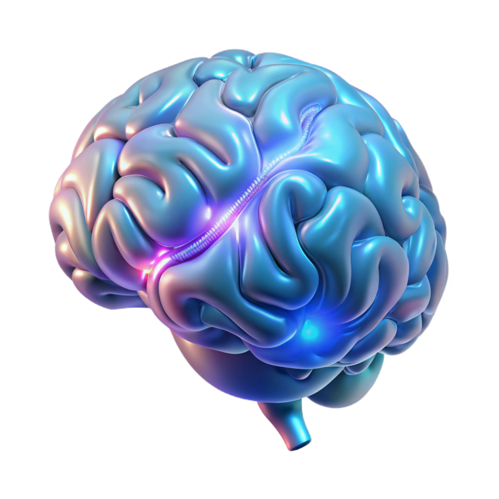 romantic beautiful A holographic projection of a human brain rotating slowly, intricate neural pathways pulsing with light, in a scientific, anatomical style detailed png