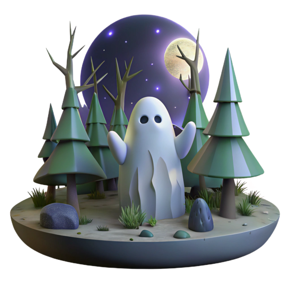 bold breathtaking A ghostly apparition floating through a haunted forest, eerie moonlight, in a spooky horror style premium png