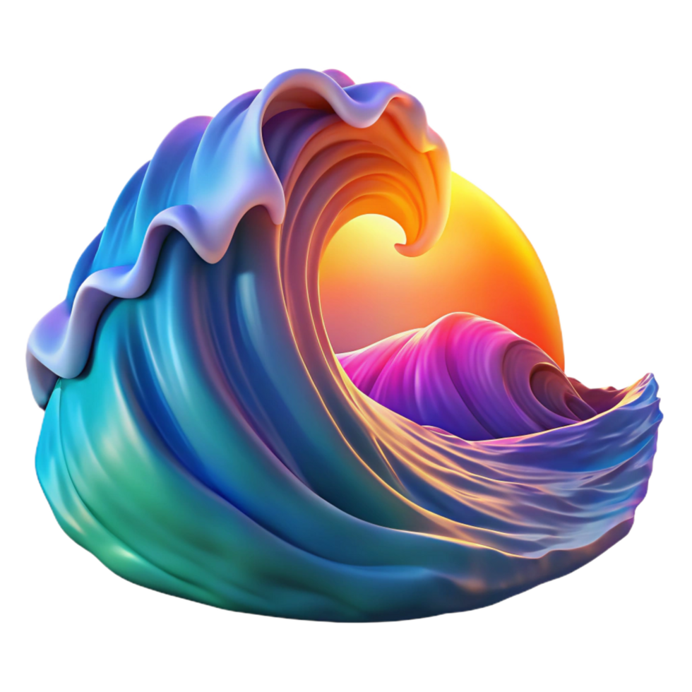 sumptuous iconic A crashing ocean wave at sunset, vibrant colors, dynamic lighting, realistic style, png