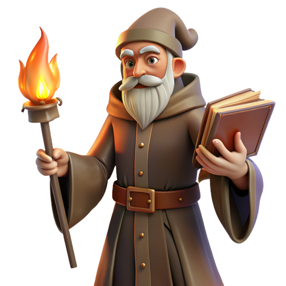 elegant timeless A wise old wizard casting a spell in a dusty, forgotten library, warm firelight, classical painting style png