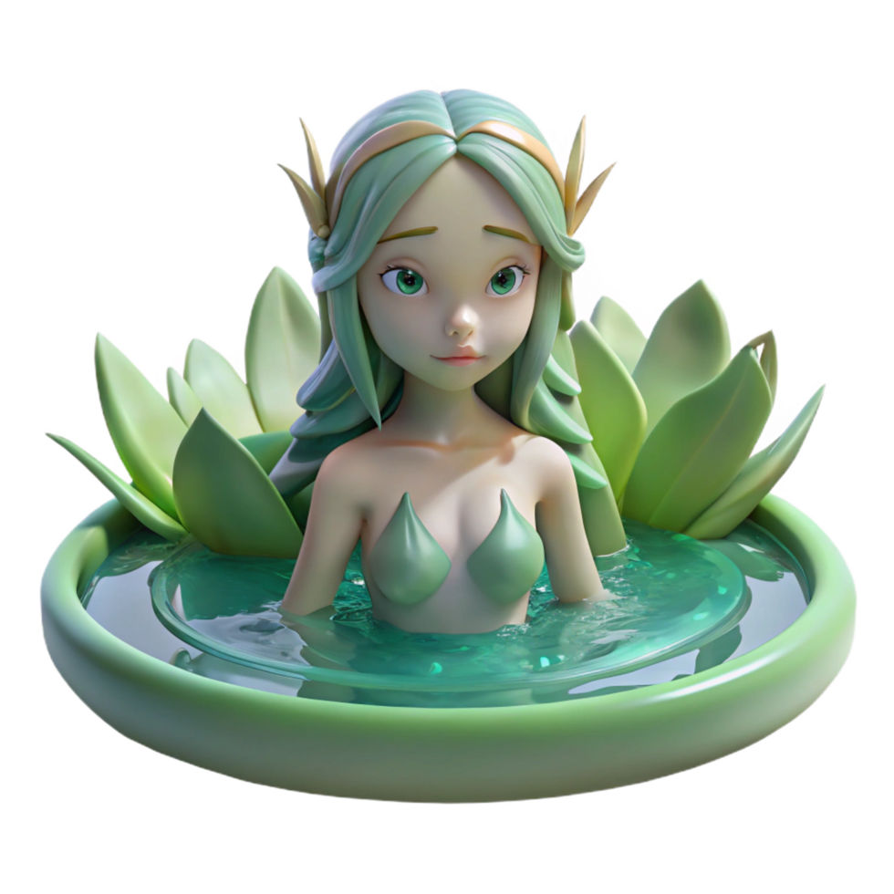 notable traditional A serene water nymph floating in a crystal clear pond, soft lighting, fantasy art style premium png