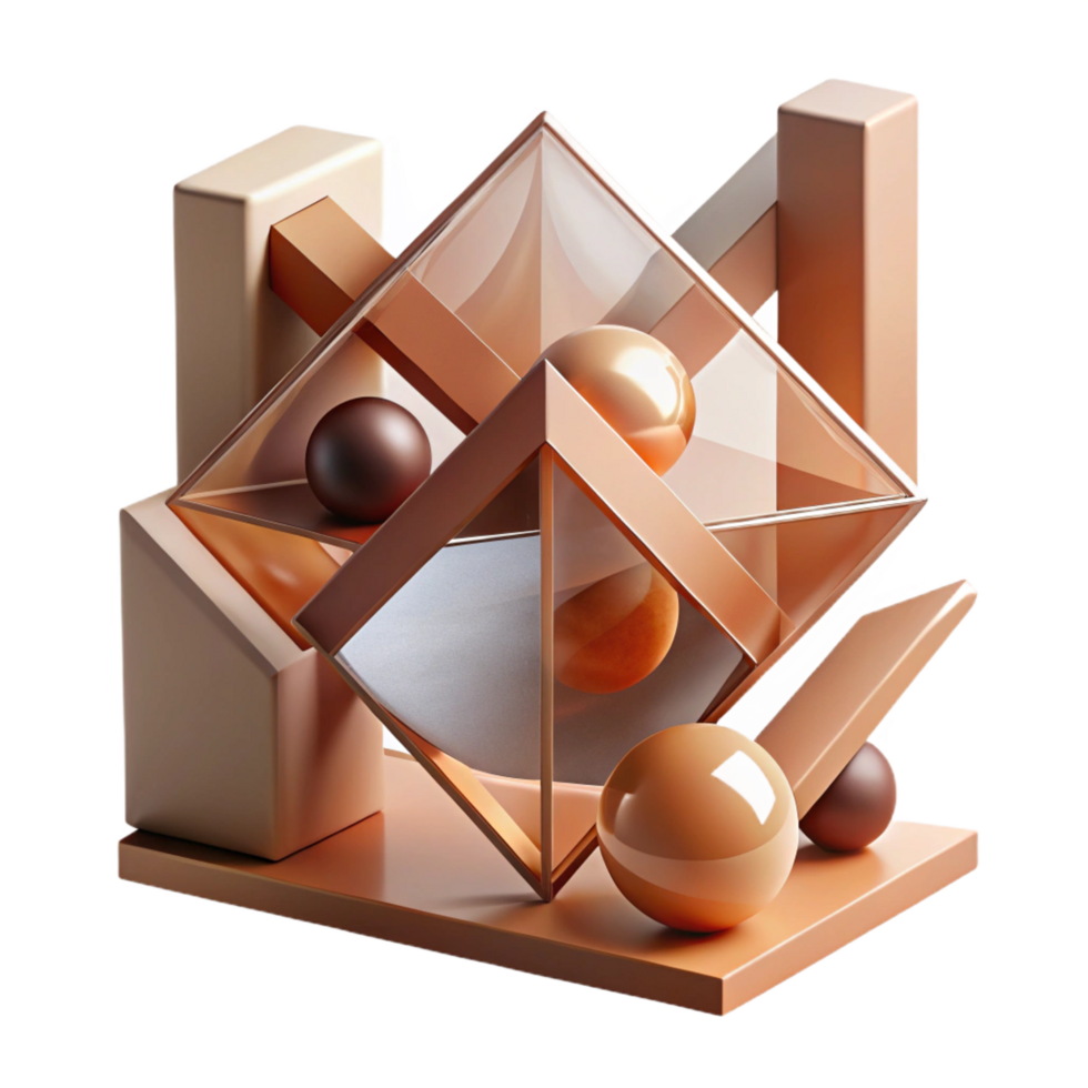 mesmerizing nordic A dynamic composition of overlapping, transparent geometric shapes in muted, earth tones, lit by a soft, directional light. Bauhaus style genuine png