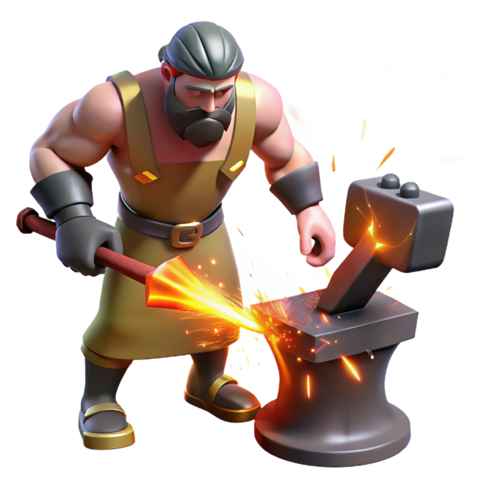 striking distinguished A cyclops forging a thunderbolt, sparks flying, mythological realism style, fiery, dramatic lighting, png