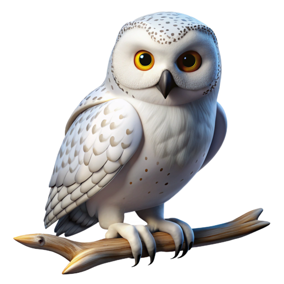 enchanting baroque A majestic snowy owl perched on a snow covered branch, under a clear, starlit night sky, detailed and realistic perfect clarity png