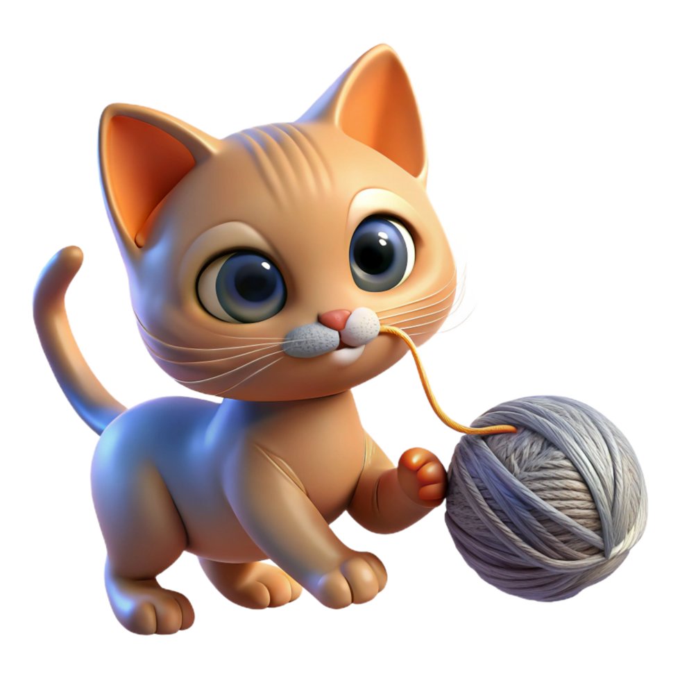 alluring energetic elegant A playful kitten batting at a ball of yarn, illuminated by warm indoor lighting, rendered in a painterly style elite png