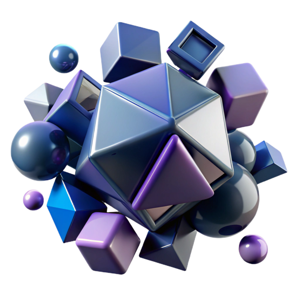 breathtaking urban A cluster of geometric shapes, floating and rotating in space, with dramatic backlighting, in a constructivist style museum quality png