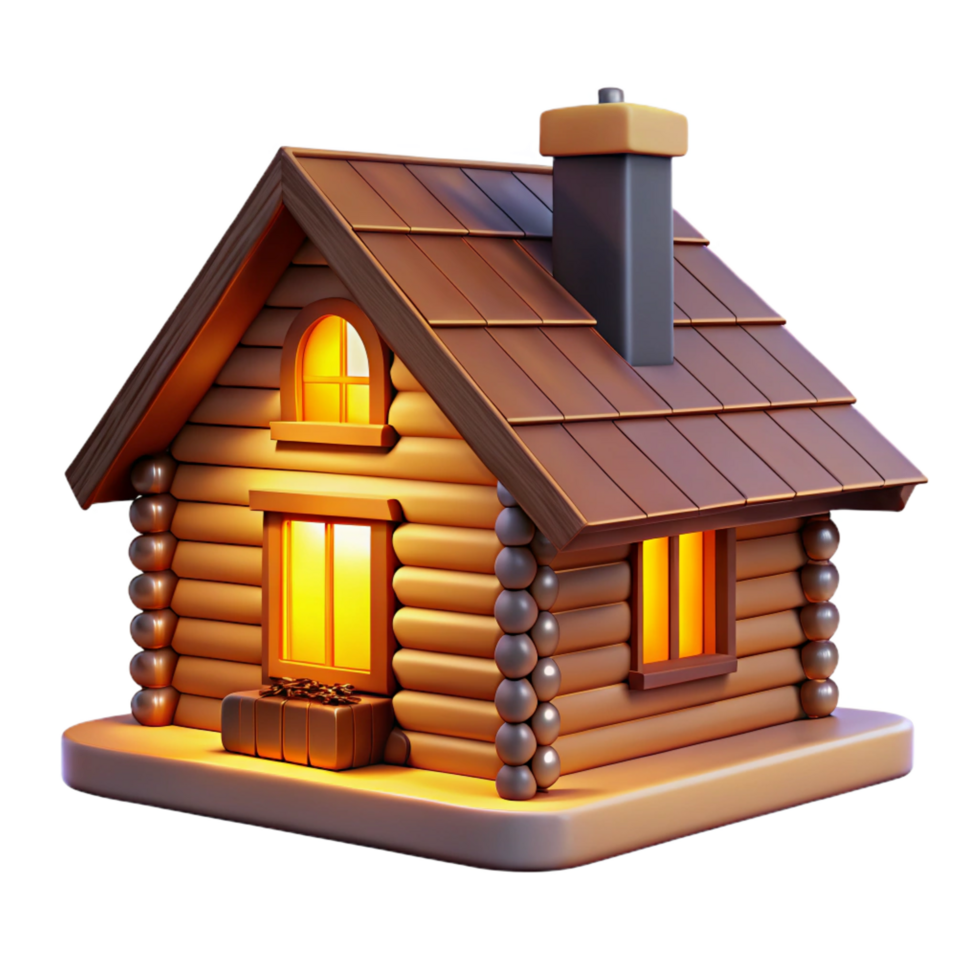 impressive ethereal retro A cozy log cabin in a snowy forest, warm interior lighting visible through the windows, rustic style original png