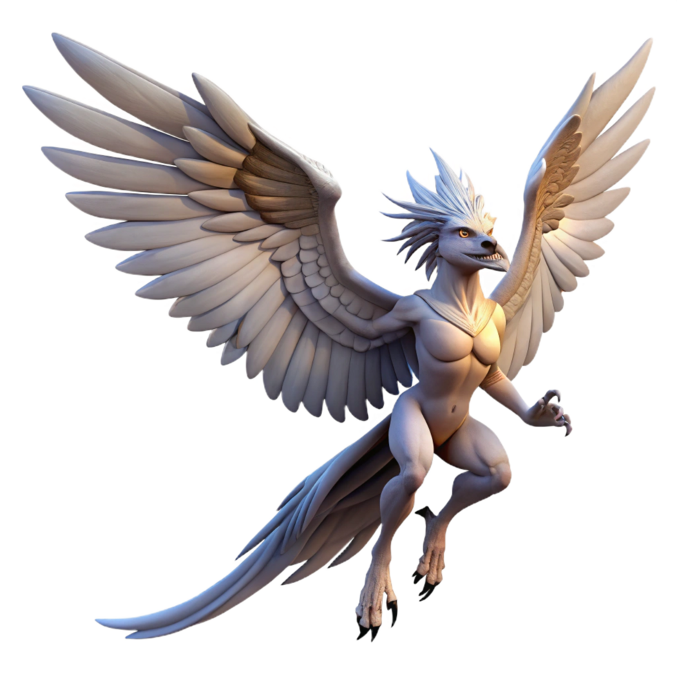 breathtaking unparalleled A winged harpy swooping down from the sky, dynamic pose, fantasy art style png