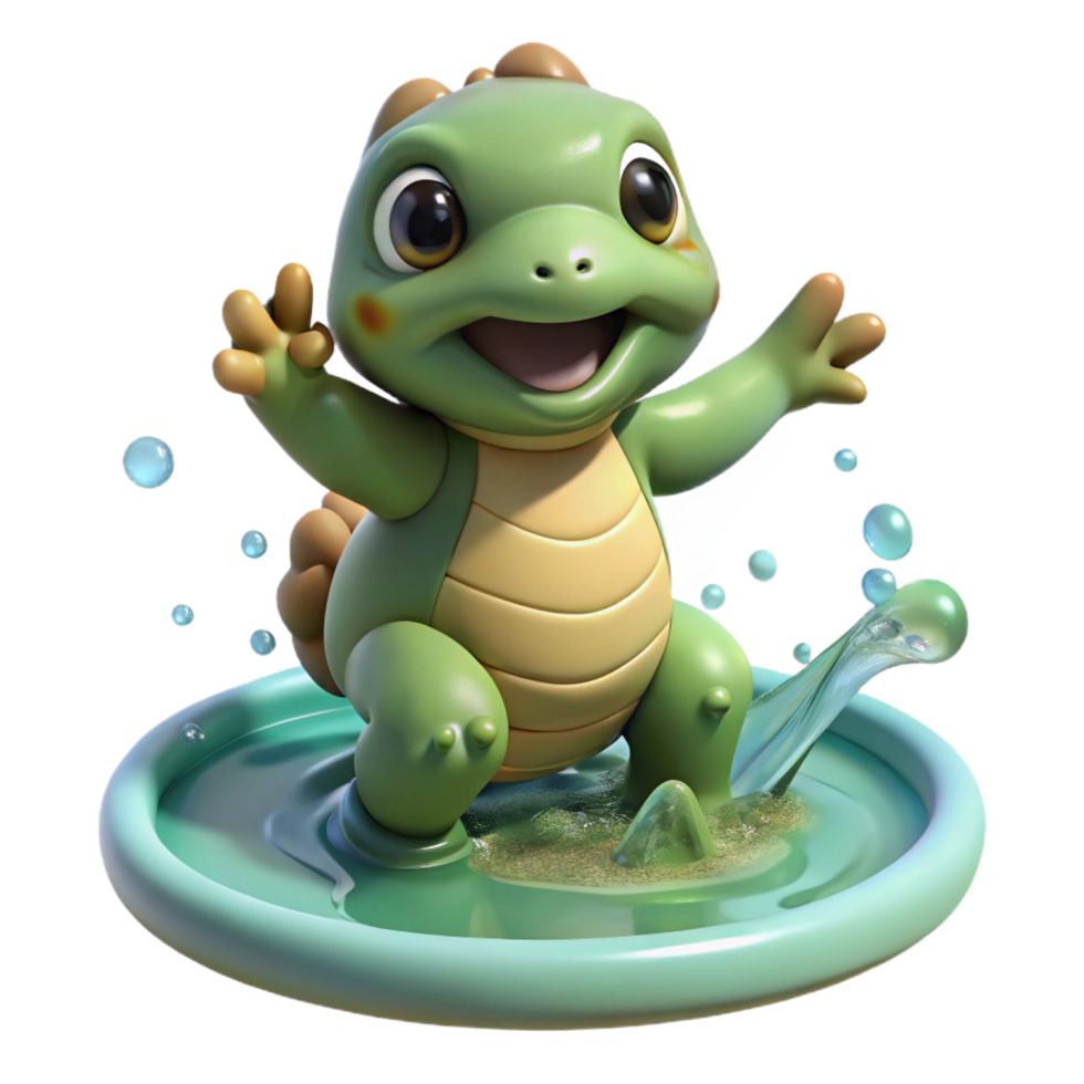 dramatic standout A playful Kappa splashing in a pond, dappled sunlight, Japanese woodblock print style png
