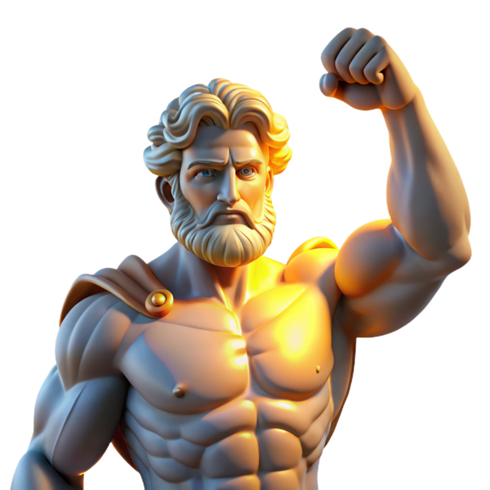 spectacular classic A powerful titan holding up the sky, strained muscles illuminated by sunlight, classical Greek sculpture style gallery standard png