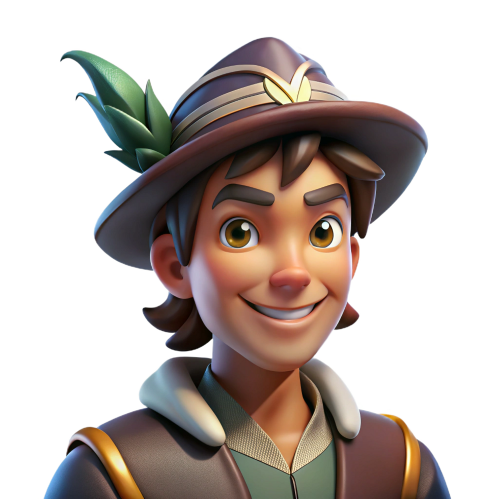 magnificent gothic Portrait of a charming rogue with a sly smile and a twinkle in their eye, wearing a feathered hat, lit by dim tavern lighting, character portrait style studio quality png