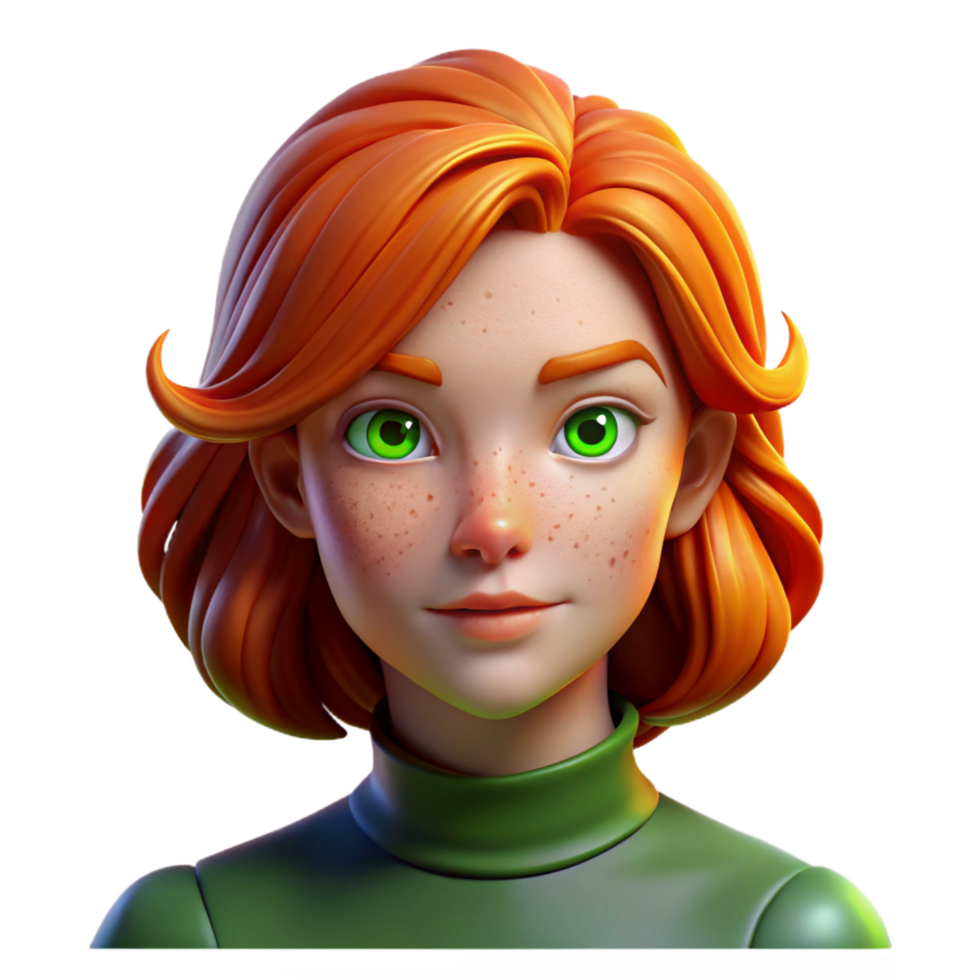 pristine urban Portrait of a young woman with fiery red hair, freckles, and piercing green eyes, lit by a single Rembrandt light from the left, painted in the style of John Singer Sargent refined png