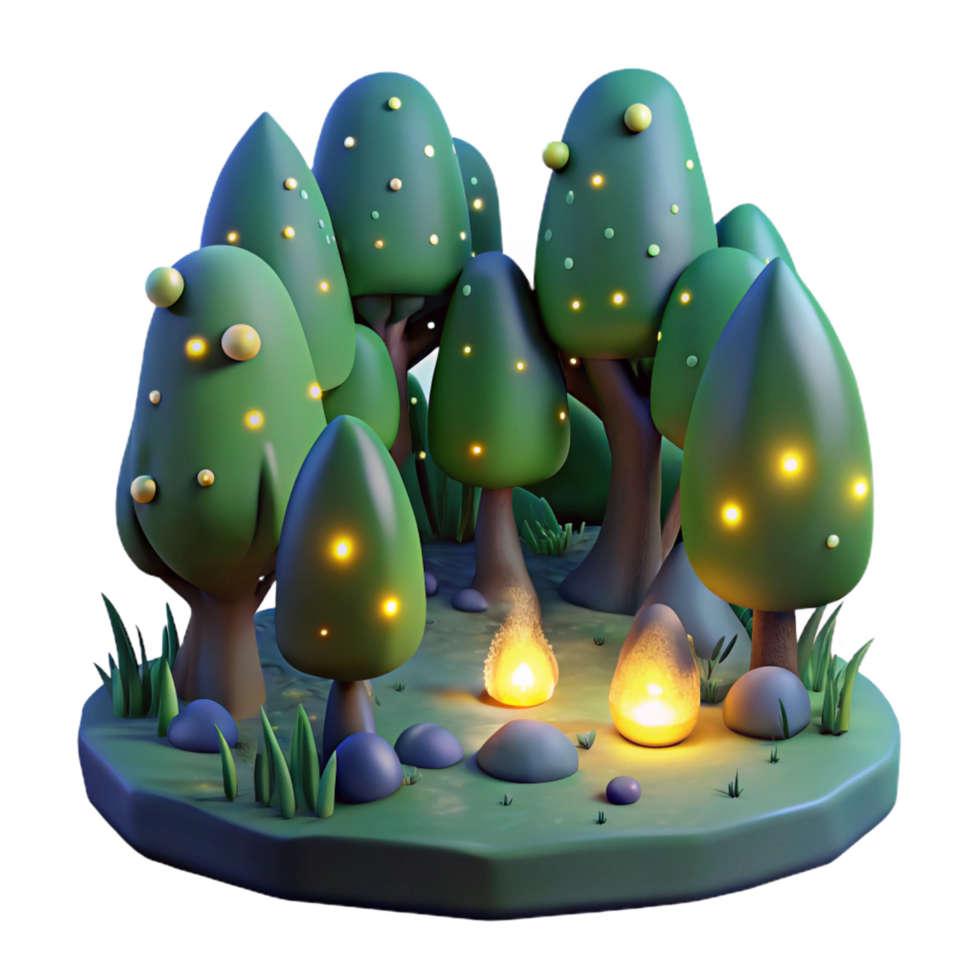 splendid tranquil geometric A group of fireflies illuminating a dark forest at night, magical realism style, bioluminescent light luxury png