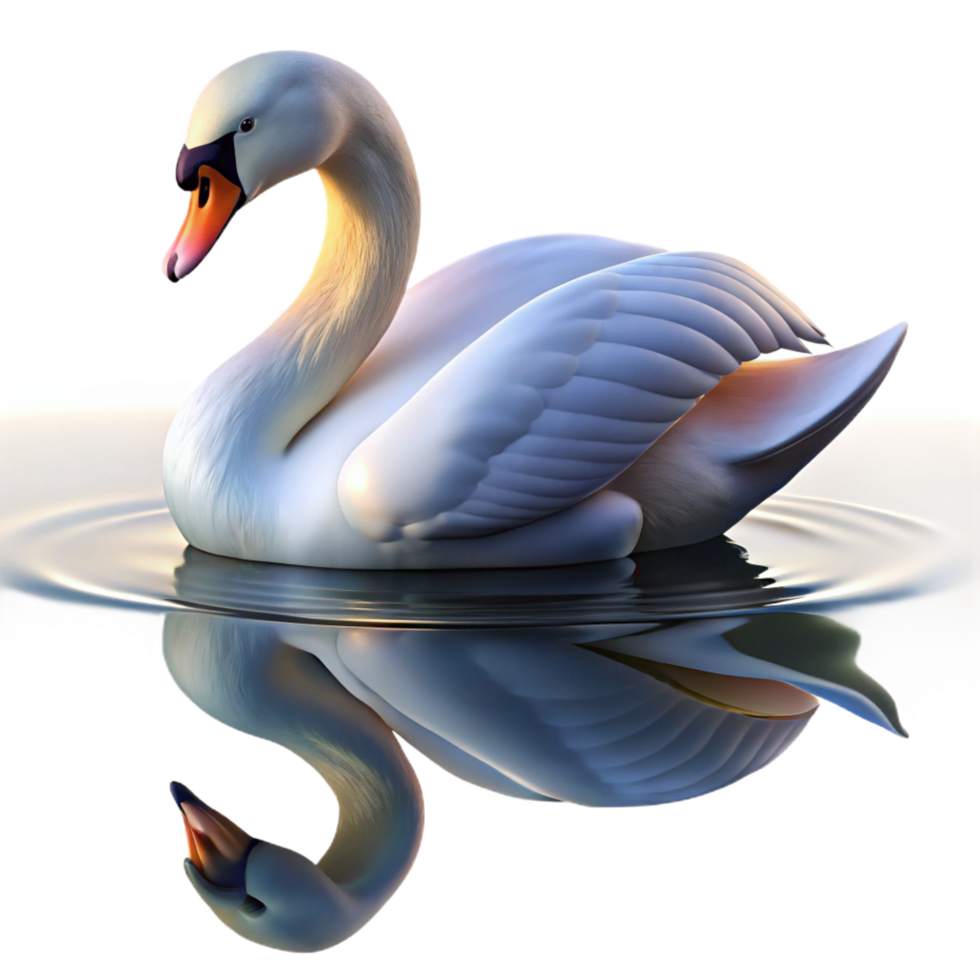 immaculate timeless A graceful swan gliding across a still lake, its reflection shimmering in the water, in a serene, elegant style png